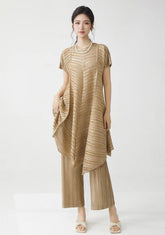 HEYFANCYSTYLE Gold Plissé Flowy Japanese Pleated Pant Top Ensemble